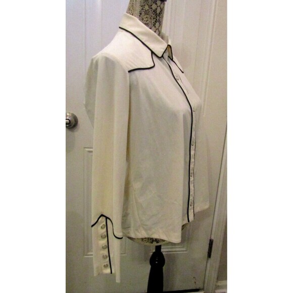 Indies Pearl Snap Shirt Western Ivory Collared Black Trim Womens Size 38 US S - Picture 5 of 9